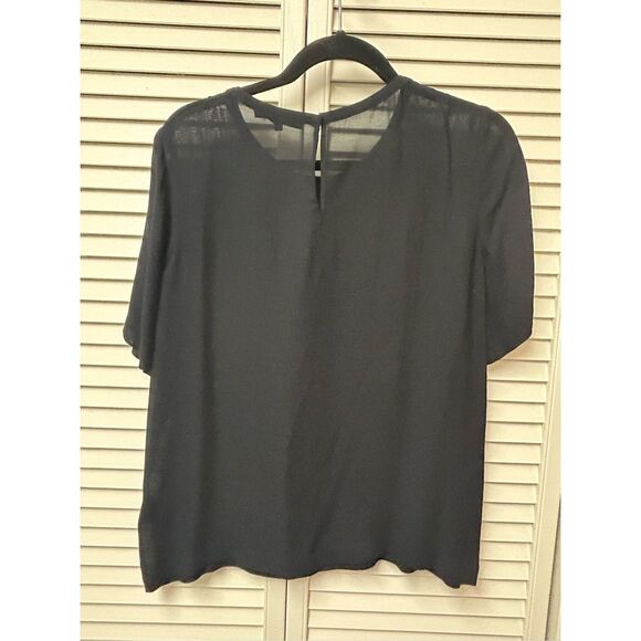 Tibi Navy Blue Sheer Blouse, 100% Rayon Short-Sleeve Shirt, Sz 8 - Picture 9 of 9
